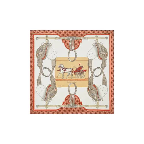 HERMES Silk Scarves Women's White/Beige/Dust Gray