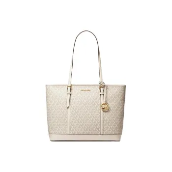 MICHAEL KORS Jet Set Travel Canvas Tote Bag, Shopping Bag, Shoulder Bag, Handbag Large Size Women's White