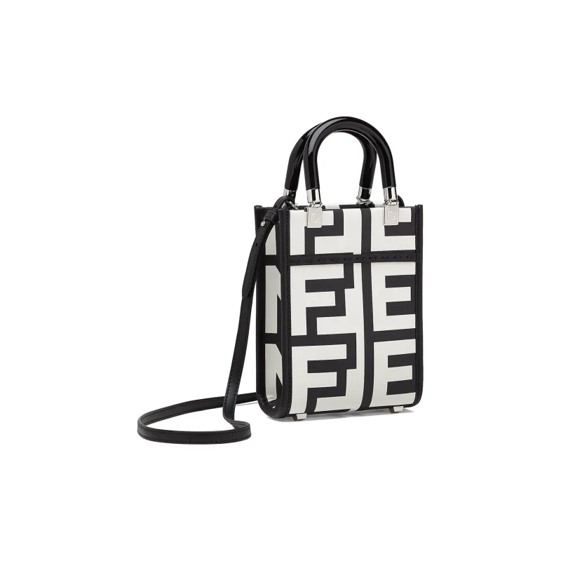 FENDI Sunshine Cow Leather Tote Bag Shopping Bag Shoulder Bag Crossbody Bag Handbag Mini Women's White/Black-1