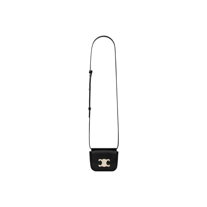 CELINE Triomphe Shiny Calfskin Shoulder Bag Crossbody Bag Mini Women's Black-1