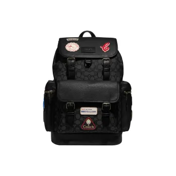COACH Sprint Jacquard Fabric With Pebble Texture Cow Leather Backpack Tubas Women's Black