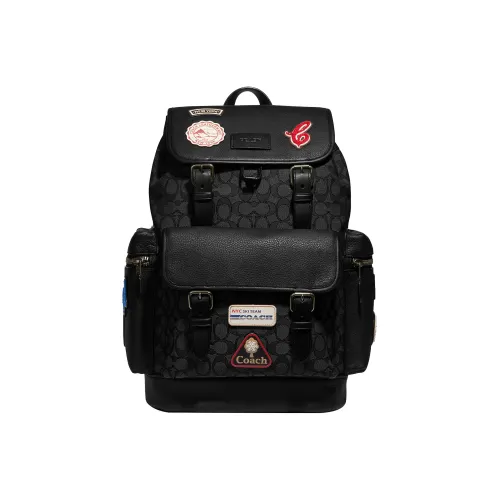 COACH Sprint Jacquard Fabric With Pebble Texture Cow Leather Backpack Tubas Women's Black