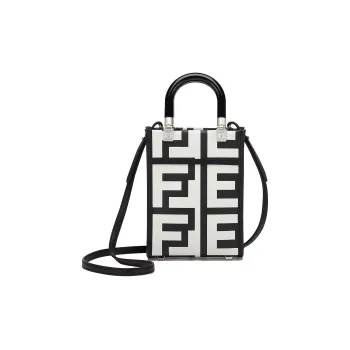 FENDI Sunshine Cow Leather Tote Bag Shopping Bag Shoulder Bag Crossbody Bag Handbag Mini Women's White/Black