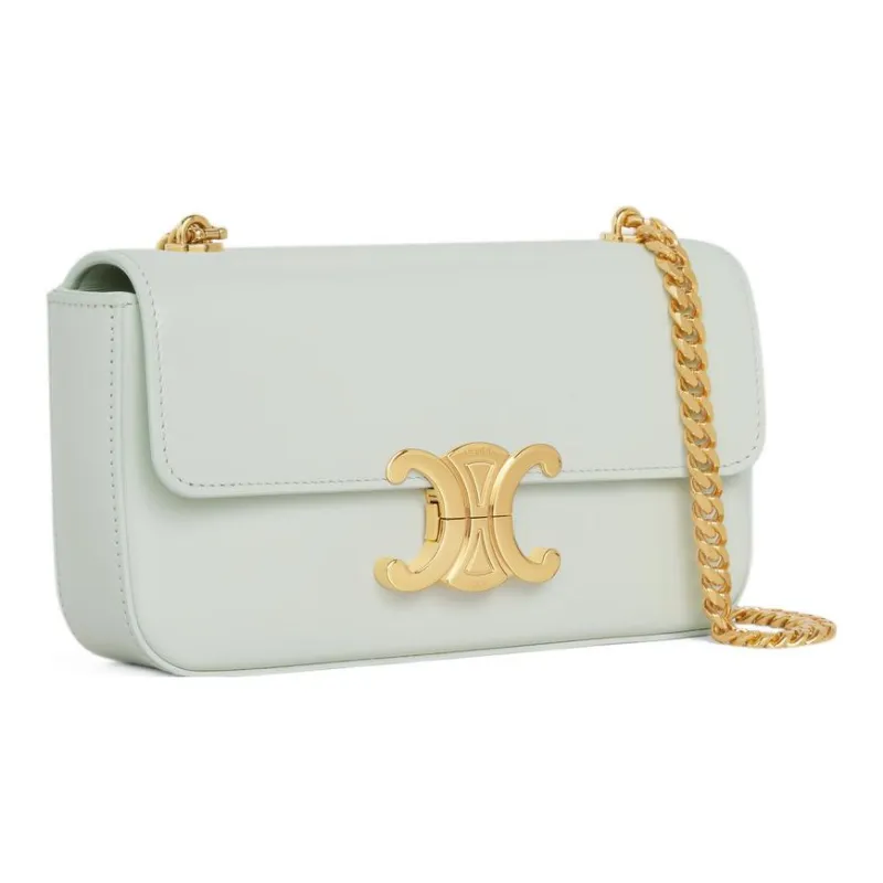 CELINE Triomphe Shiny Cow Leather Shoulder Bag, Handbag, Shoulder Bag Women's Light Green-1