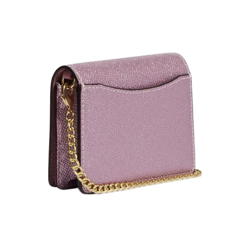 COACH Cross Grain Leather Shoulder Bag, Crossbody Bag, Chain Wallet Mini Women's Metal Purple-1