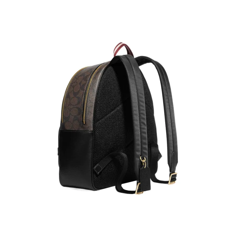 COACH Court Coated Canvas With Pebbled Leather Backpack Large Size Women's Brown Black-1