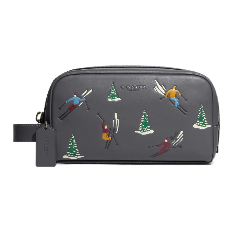 COACH Travel Kit Smooth Calf Leather Makeup Bag Storage Bag Women's Gray-0
