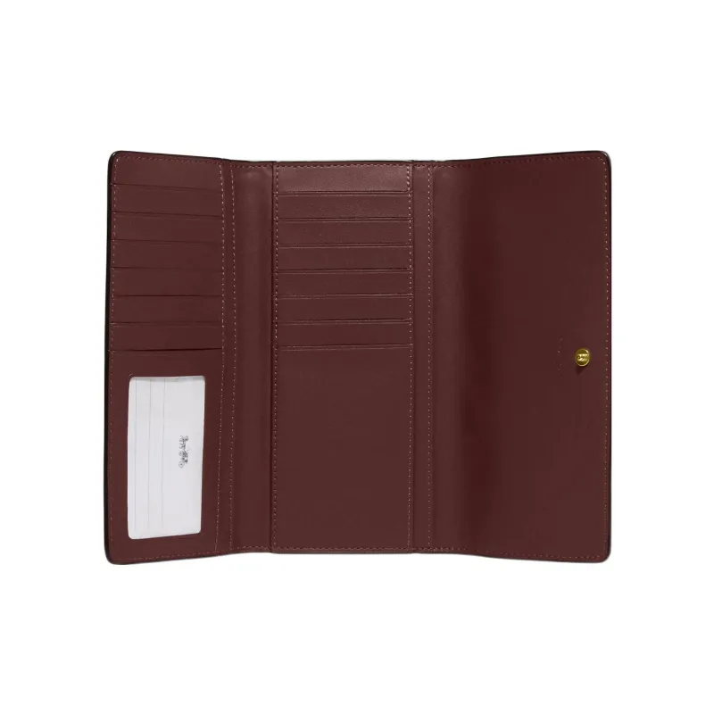 COACH Trifold Wallet Pebbled Leather Card Holder, Wallet Women's Pink & Burgundy-1