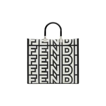 FENDI Sunshine Cow Leather Tote Bag, Shopping Bag, Shoulder Bag, Crossbody Bag, Handbag Medium Size Women's White/Black