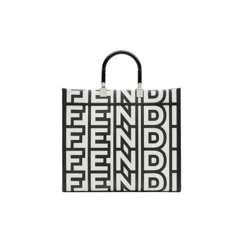 FENDI Sunshine Cow Leather Tote Bag, Shopping Bag, Shoulder Bag, Crossbody Bag, Handbag Medium Size Women's White/Black