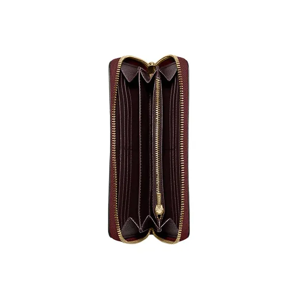 COACH Zip Around Cross-Stitch Leather Card Holder Wallet Women's Cherry Red-1