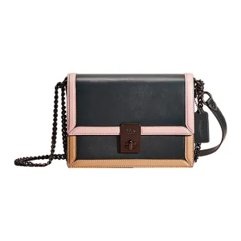 COACH Hutton Leather Small Square Bag, Crossbody Bag, Shoulder Bag Women's Blue & Pink & Brown