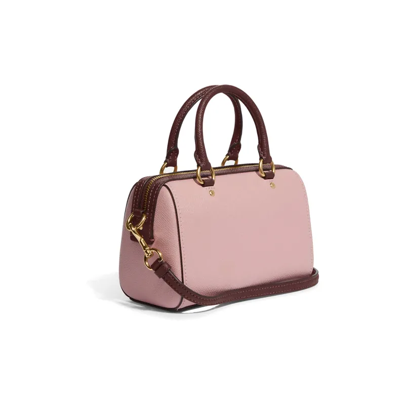 COACH Rowan Cross Stitch Leather Briefcase Shoulder Bag Crossbody Bag Handbag Mini Women's Pink & Burgundy-1