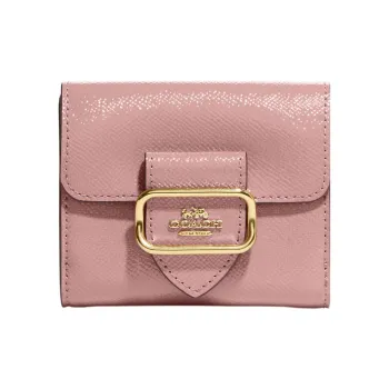 COACH Morgan Patent Leather Cross Grain Leather And Smooth Leather Card Holder Wallet Small Size Women's Pink