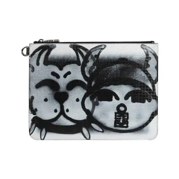 GIVENCHY Calfskin Clutch Large Size Men's Black/White