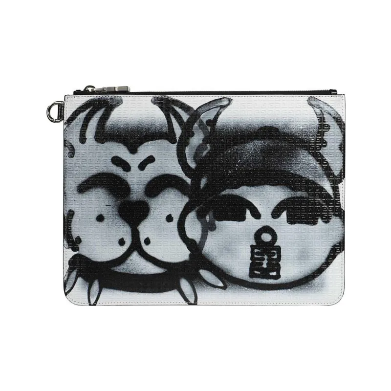 GIVENCHY Calfskin Clutch Large Size Men's Black/White-0