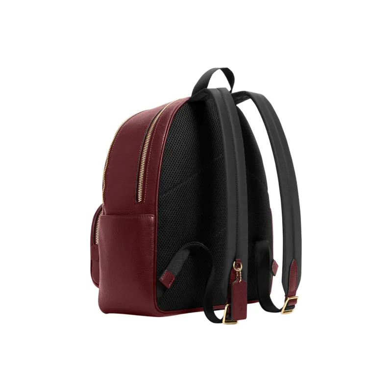 COACH Court High-Quality Pebbled Leather Backpack Large Size Women's Cherry Red-1