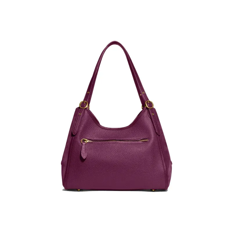 COACH Lori Grain Leather With Suede Shoulder Bag, Handbag, Shoulder Bag Women's Deep Berry Purple-3