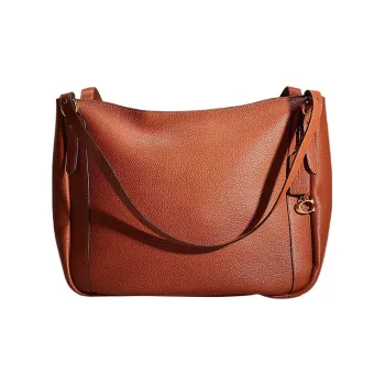 COACH Alana Polished Pebbled Leather One Shoulder Handbags Large Size Women's Saddle Color