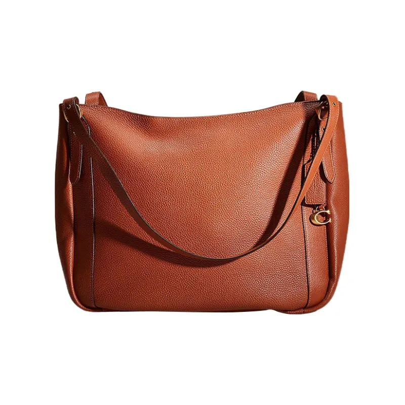 COACH Alana Polished Pebbled Leather One Shoulder Handbags Large Size Women's Saddle Color-0