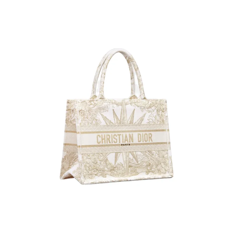 DIOR BookTote Embroidery Tote Bag Shopping Bag Handbag Medium Size Women's Light Gold-1