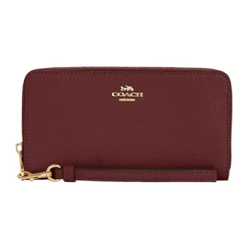 COACH Zip Around Cross-Stitch Leather Card Holder Wallet Women's Cherry Red