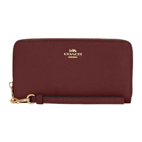 COACH Zip Around Cross-Stitch Leather Card Holder Wallet Women's Cherry Red