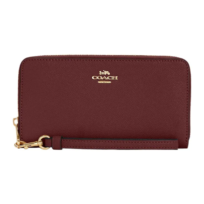 COACH Zip Around Cross-Stitch Leather Card Holder Wallet Women's Cherry Red-0