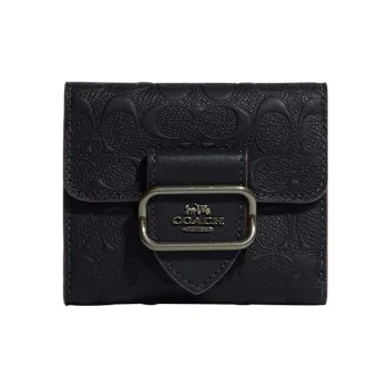 COACH Morgan Iconic Smooth Calfskin With Smooth Leather Card Holder Wallet Small Size Women's Midnight Blue