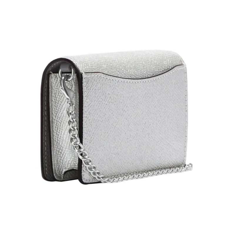 COACH Cross Grain Leather Shoulder Bag, Crossbody Bag, Chain Wallet Mini Women's Metal Silver-1