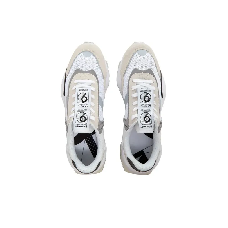 LiNing Anti Slip Wear Resistant Low Top Running Shoes Men's White Sand Gray-2