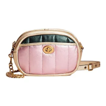 COACH Camera Metallic Soft Leather Camera Bag Shoulder Bag Crossbody Bag Small Size Women's Pink/Green