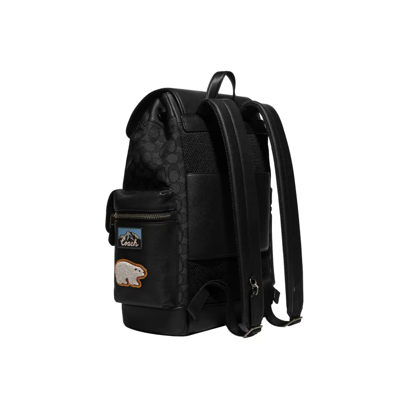 COACH Sprint Jacquard Fabric With Pebble Texture Cow Leather Backpack Tubas Women's Black-1