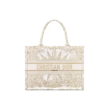 DIOR BookTote Embroidery Tote Bag Shopping Bag Handbag Medium Size Women's Light Gold