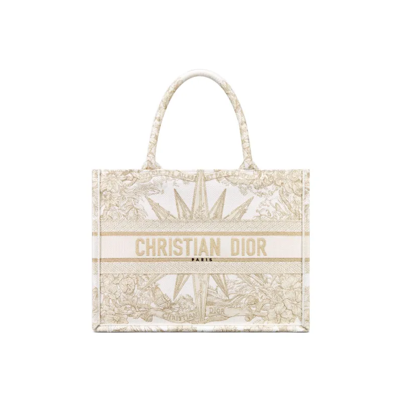 DIOR BookTote Embroidery Tote Bag Shopping Bag Handbag Medium Size Women's Light Gold-0