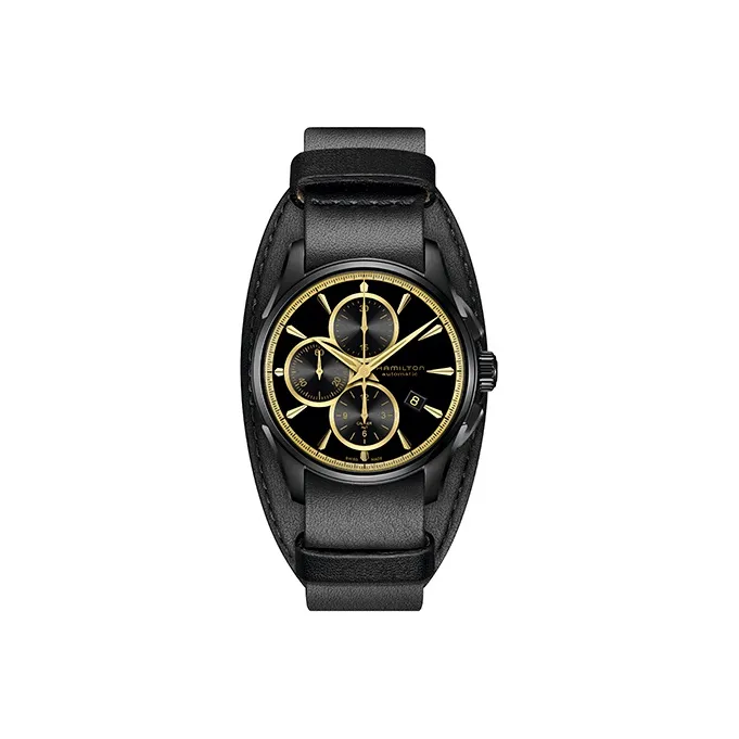 HAMILTON Jazz Series Automatic Mechanical Movement Unisex Watch 42mm Black Dial Stainless Steel Case Cow Leather Strap-0