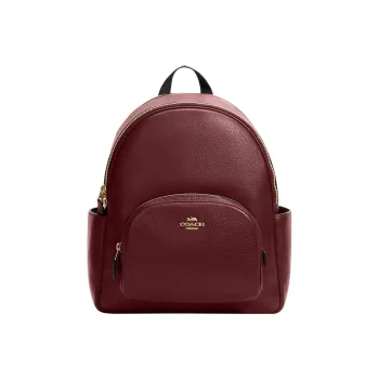 COACH Court High-Quality Pebbled Leather Backpack Large Size Women's Cherry Red