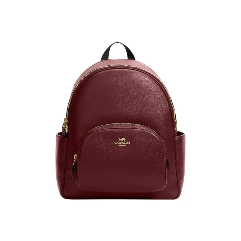 COACH Court High-Quality Pebbled Leather Backpack Large Size Women's Cherry Red-0