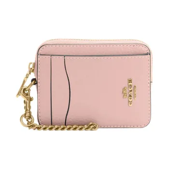 COACH Card Case Pebbled Cow Leather Document Wallet Card Holders Mini Women's Pink