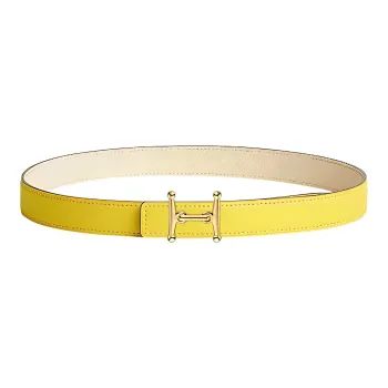 HERMES Mors H Gold Buckle Epsom Calfskin Double-Sided Leather Belt Women's Lime/Cream White Width: 2.4cm