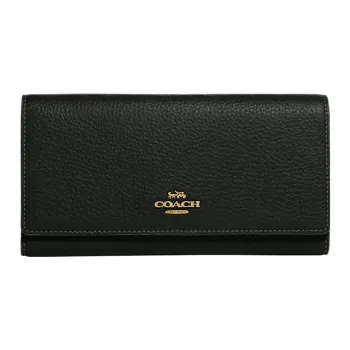 COACH Trifold Wallet Pebbled Leather Clutches Card Holder Wallet Women's Dark Green