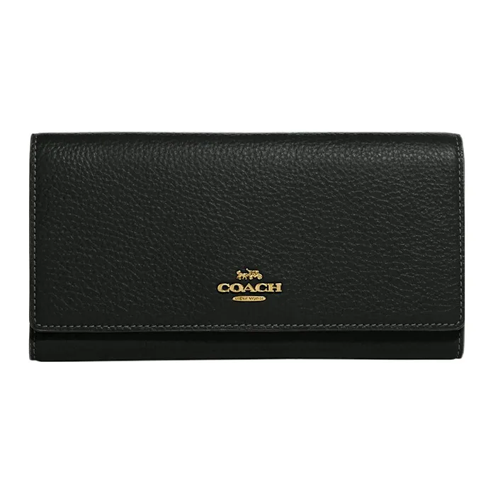 COACH Trifold Wallet Pebbled Leather Clutches Card Holder Wallet Women's Dark Green-0