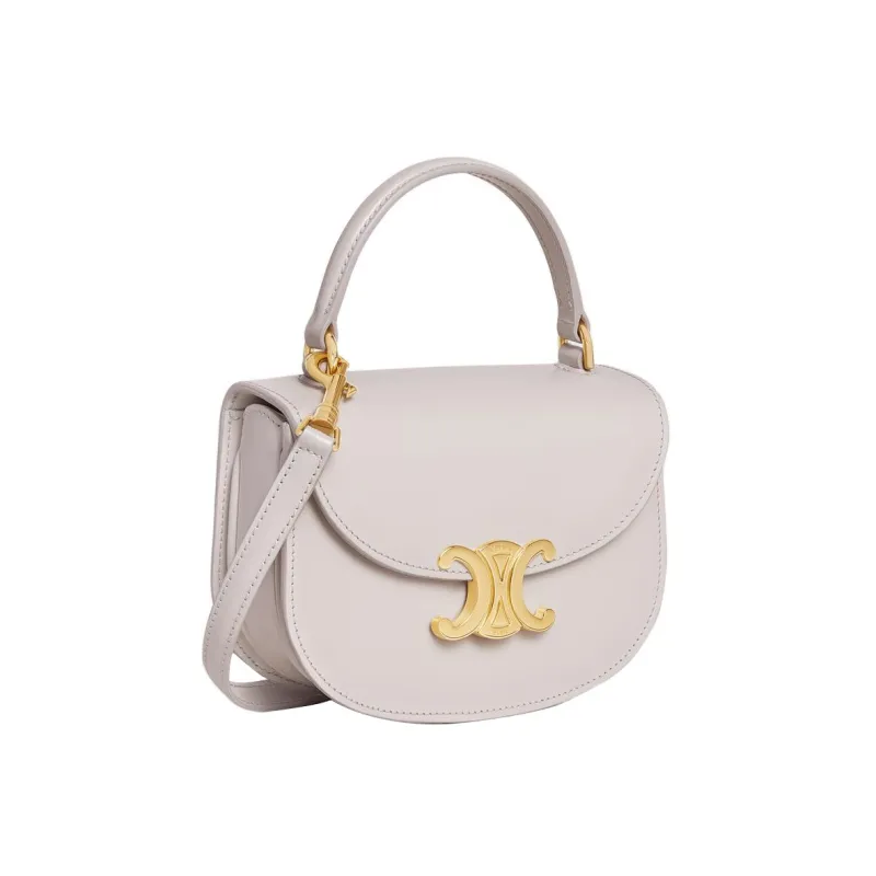 CELINE BesaceTriomphe Shiny Calfskin Shoulder Bag Crossbody Bag Handbag Mini Women's White-2