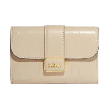 COACH Grace Crocodile Embossed Leather With Smooth Leather Clutches Wallets Medium Size Women's Ivory White