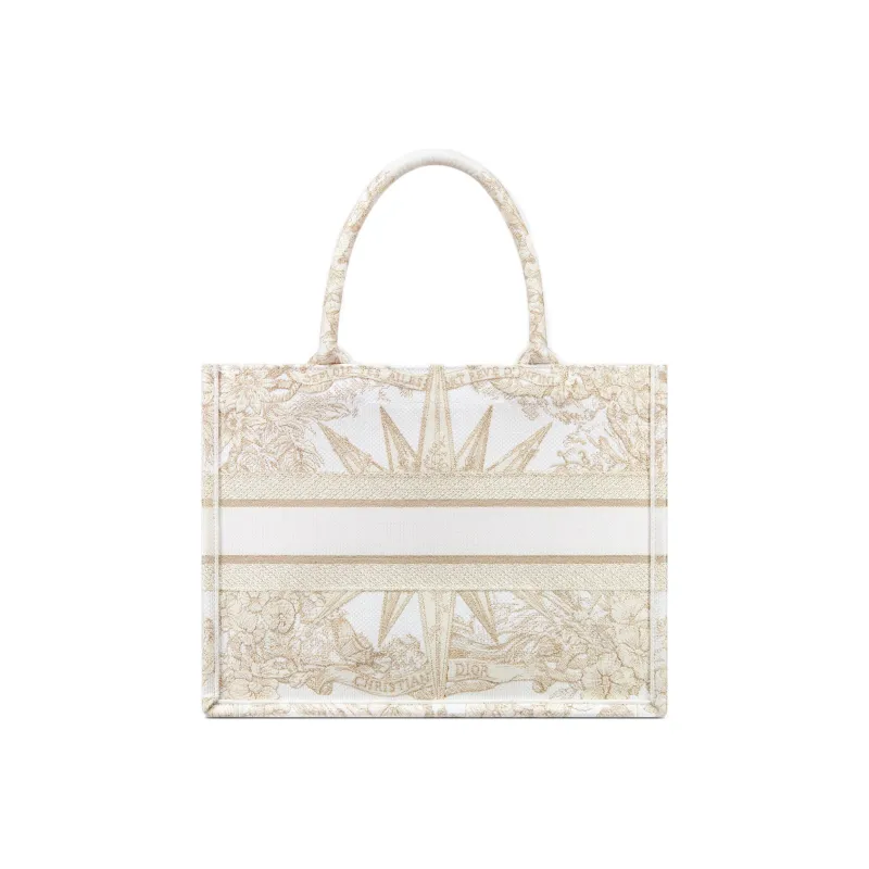 DIOR BookTote Embroidery Tote Bag Shopping Bag Handbag Medium Size Women's Light Gold-2