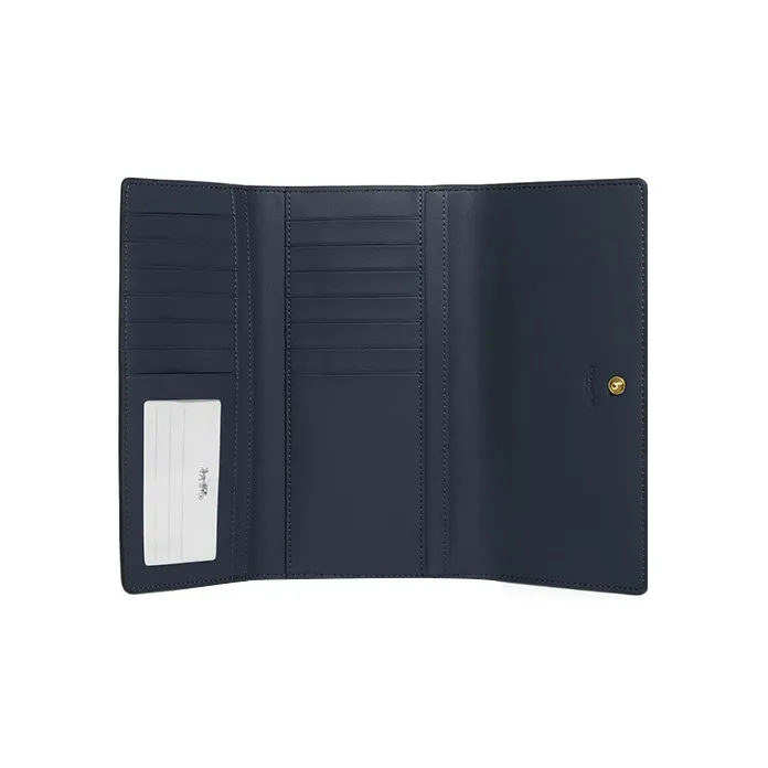 COACH Trifold Wallet Pebbled Leather Clutches Card Holder Wallet Women's Dark Green-1