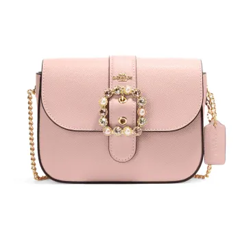 COACH Gemma Cross Stitch Leather Shoulder Bag Crossbody Bag Small Size Women's Pink