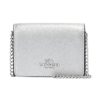 COACH Chain Cross-Stitch Leather Shoulder Bag Crossbody Bag Chain Wallet Mini Women's Metal Silver