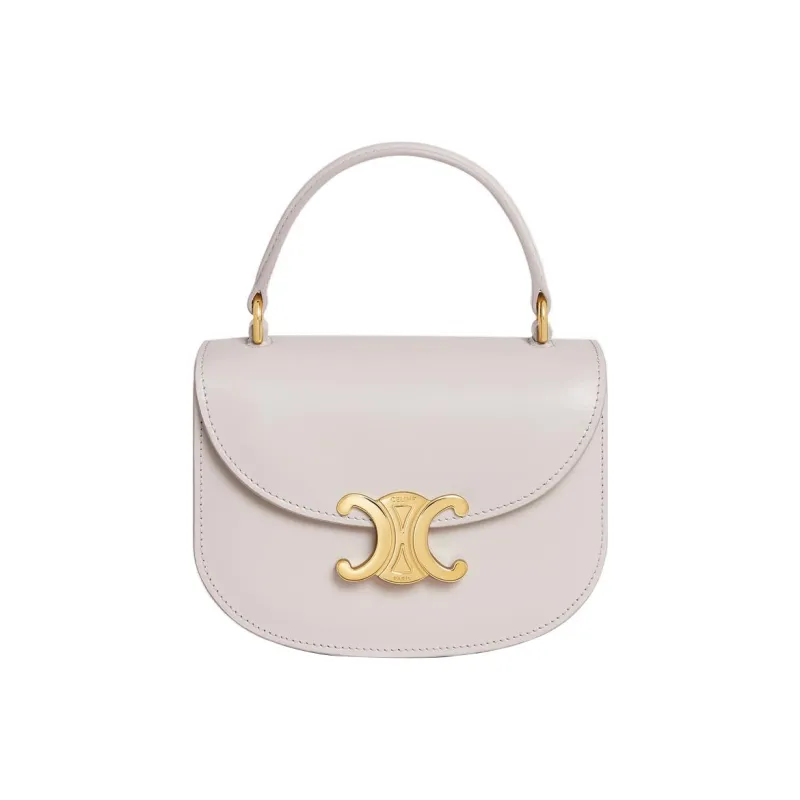 CELINE BesaceTriomphe Shiny Calfskin Shoulder Bag Crossbody Bag Handbag Mini Women's White-0
