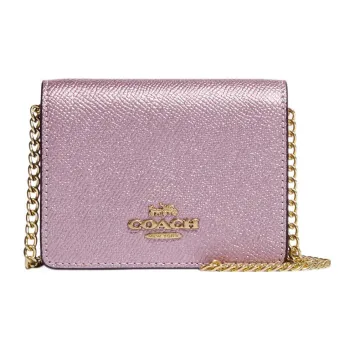 COACH Chain Cross Stitch Leather Shoulder Bag Crossbody Bag Chain Wallet Mini Women's Metal Purple